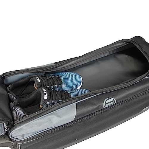 ELITE Basic Triple Roller Black Bowling Bag - 3 Ball Roller, Fits 2 Pairs of Size 15 Shoes, Air Travel-Friendly - color: Black