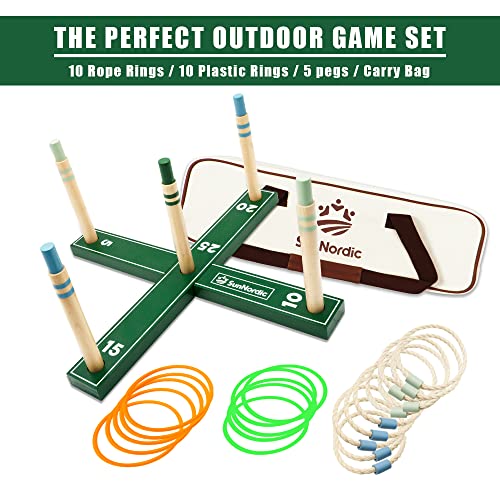 SunNordic Outdoor Ring Toss Game Set, Wooden Lawn Games with Carry Bag | Fun Beach Game for Kids, Adults ＆ Family, Backyard Party Activities, Yard Games - color: Pine Green