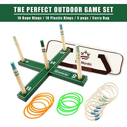 SunNordic Outdoor Ring Toss Game Set, Wooden Lawn Games with Carry Bag | Fun Beach Game for Kids, Adults ＆ Family, Backyard Party Activities, Yard Games - color: Pine Green