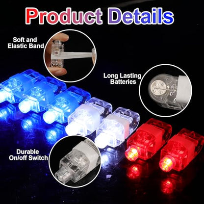 100pcs Independence Day Party Favors, LED Finger Lights for Kids, Glow in the Dark 4th of July Party Supplies, Patriotic Goodie Bag Stuffers Classroom Prizes, Carnival Concert Accessories - style: Red+Blue+White-100