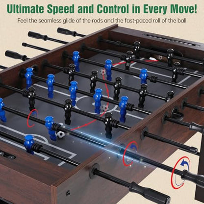 Foosball Table, Competition-Sized 48in and 55in Game Table for Home & Game Room – Includes 2 Balls & 2 Cup Holders – Classic Indoor Soccer Game