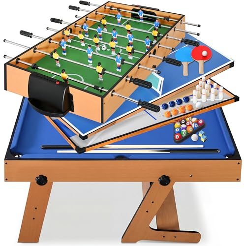 SereneLife 2-in-1/4-in-1/5-in-1 Multi-Game Table – Foosball, Air Hockey, Ping-Pong, Billiards, Shuffleboard – Family Arcade Game Table, Accessories Included (on Foot)