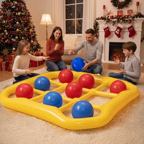 Giant Tic Tac Toe Game for Kids and Adults - Jumbo Inflatable Outdoor Yard Games - Large Backyard Lawn & Beach Activity Set - Portable Inflatable Family Strategy Game with 10 Tossing Balls