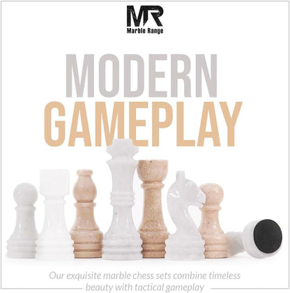 Marble Chess Set 15" Inches Verona and White with Storage Box and 2 Extra Queen Handmade Luxury Board Games for Adults, Ideal Marble Chess Board Game Set & Chess Pieces - color: Verona & White