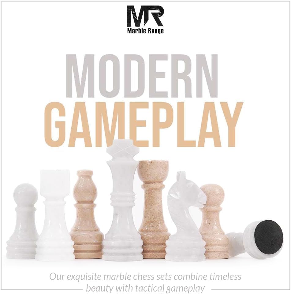 Marble Chess Set 15" Inches Verona and White with Storage Box and 2 Extra Queen Handmade Luxury Board Games for Adults, Ideal Marble Chess Board Game Set & Chess Pieces - color: Verona & White