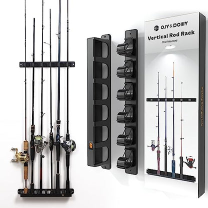OJYDOIIIY Wall Mount Fishing Rod Holders,Vertical Fishing Pole Storage Rack for Garage - color: 1 Pack, 6 Rods