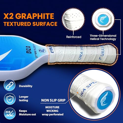 FURA Pickleball Paddle Set of 2 – USAPA Approved Lightweight Graphite Pickleball Rackets with 16mm Honeycomb Core & MaxGrit Spin Surface for Superior Spin & Control – Includes Bag, Balls & Grips