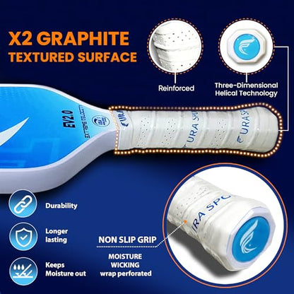 FURA Pickleball Paddle Set of 2 – USAPA Approved Lightweight Graphite Pickleball Rackets with 16mm Honeycomb Core & MaxGrit Spin Surface for Superior Spin & Control – Includes Bag, Balls & Grips