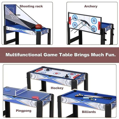 5-in-1 Multi Game Combination Table Set Table Tennis Table, Pool Table, Archery, Slide Hockey, Basketball Shooting for Family Parent-Child Interactive Game Table for Kids
