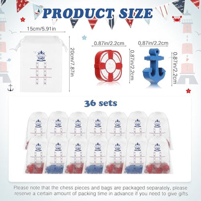 Sotiff 36 Set Cruise Party Favors Tic Tac Toe Game Bulk Includes 360pcs Mini Anchors Lifebuoy Wood Pieces 36pcs Drawstring Bag Kid Party Gift for Nautical Themed Birthday Supplies - style: Nautical Themed