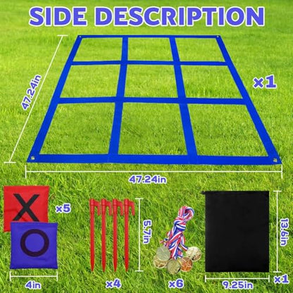 Giant Tic Tac Toe Game Outdoor with Cornhole Bean Bag, 4ft x 4ft Large Bean Bag Tic Tac Toe Toss, Travel Beach Lawn Backyard Cornhole Games for Kids Adults, Birthday Party Family Reunion Game