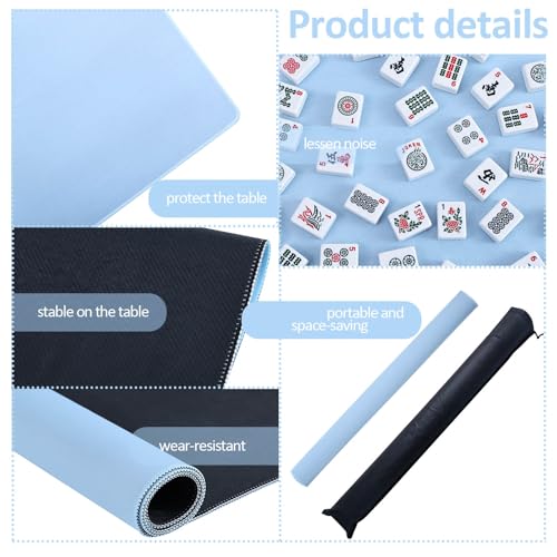 Mahjong Mat with Black Carrying Bag (Light Blue,31.5 inches), Anti Slip and Noise Reduction Table Cover for Mahjong, Poker, Card Games, Dominoes, Board Games, Slip Resistant Mat - color: Light Blue