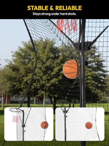 A11N SPORTS Basketball Rebounder Net Yard Guard – 10x8 FT Outdoor Basketball Net Catcher Backstop for Round & Square Poles, Pole-Wrap Storage
