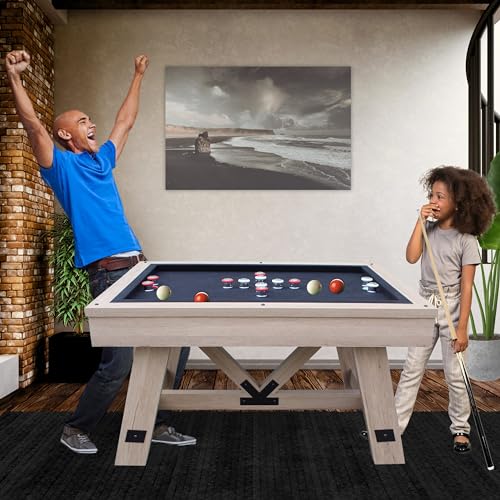 Freetime Fun 54" Bumper Pool Table for Adults and Kids Game Room, Comes with 2 48-in Cues, 10 Balls, and More, Sturdily Built (Rustic Oak) - style: Rustic Oak Table Only