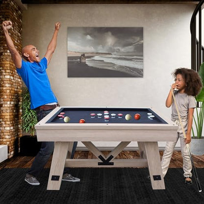 Freetime Fun 54" Bumper Pool Table for Adults and Kids Game Room, Comes with 2 48-in Cues, 10 Balls, and More, Sturdily Built (Rustic Oak) - style: Rustic Oak with Top