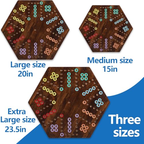 Large Size 20 inches Wood Wahoo Marble Board Game 2 Sided Game 4-6 Player for Friends and Family Party, Classic Wahoo Style Strategy Racing Game with 6 Dices,30 Marbles (Rustic Brown) - color: Large, Rustic Brown