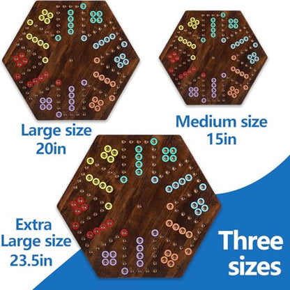 Large Size 20 inches Wood Wahoo Marble Board Game 2 Sided Game 4-6 Player for Friends and Family Party, Classic Wahoo Style Strategy Racing Game with 6 Dices,30 Marbles (Rustic Brown) - color: Large, Rustic Brown