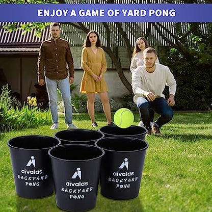 Aivalas Yard Pong Outdoor Games, Giant Yard Games Set with 12 Buckets and Balls for Adults and Family, Toss Game Throwing Games for Beach, Camping, Lawn and Backyard - color: Blue/Black