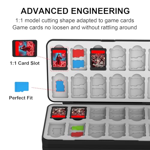 QuoLumPIA 96 Game Case - for Nintendo Switch 2/OLED/Lite Cartridge storage with 96 Game Card Slots & 160 Micro SD Card Slots, Black, Hard Shell, Silicone Lining, Magnetic snap, Travel, Gift, Party - size: 96