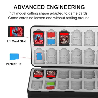 QuoLumPIA 96 Game Case - for Nintendo Switch 2/OLED/Lite Cartridge storage with 96 Game Card Slots & 160 Micro SD Card Slots, Black, Hard Shell, Silicone Lining, Magnetic snap, Travel, Gift, Party - size: 96