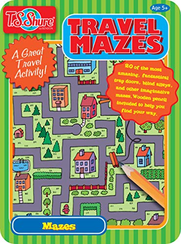 TS Shure by Bendon Travel Games Mazes Mini Activity Tin with 20 Illustrated Activity Sheets and Pencil and Tin 50438 - style: Travel Games Tin