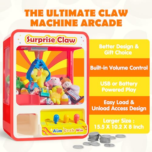 JOYIN Claw Machine Arcade Toy with LED Light & Adjustable Sound, Rechargable Dispenser Toys Mini Vending Machine for Kids, 24 Pack Mini Animal Plush Toy Assortment (24 Units 3" Each), Animals Keychain