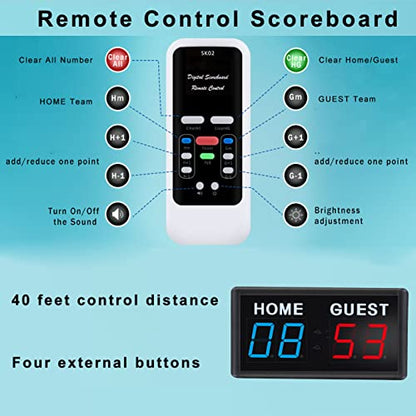 Score Keeper Portable Led Digital Electronic Scoreboard with Remote for Sports Games Volleyball Table Tennis Baseball Basketball Scoreboards Home Guest (1.8inch)