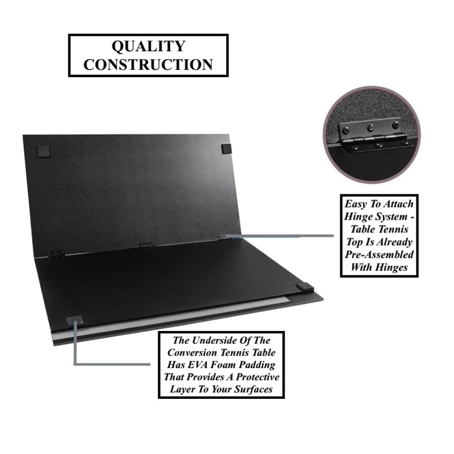 Midsize Foldable Indoor Table Tennis Conversion Top, 84 x 44 in Ping Pong Tabletop with Net & Post, 9mm Thick Playing Surface, Lightweight Compact Design, Easy Fold-Up Storage