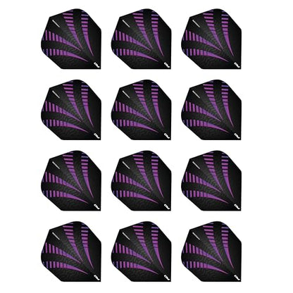RED DRAGON Hardcore Radical Black & Purple Burst Extra Thick Standard Dart Flights - 4 Sets Per Pack (12 Dart Flights in Total)
