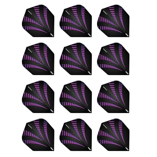 RED DRAGON Hardcore Radical Black & Purple Burst Extra Thick Standard Dart Flights - 4 Sets Per Pack (12 Dart Flights in Total)