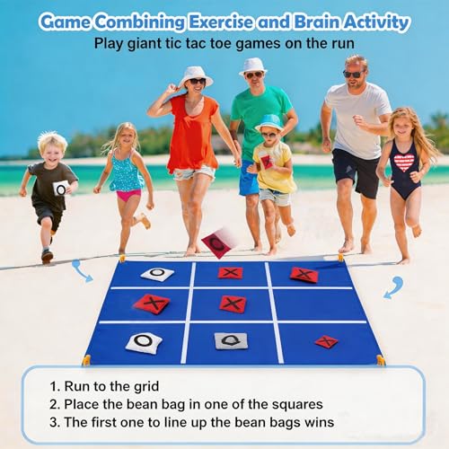 2-in-1 Outdoor Giant Tic Tac Toe Bean Bag Toss Games for Kids Adults,4.5Ft Large Outside Picnic Lawn Backyard Games for Kids Family Birthday Party Beach Carnival Outdoor Fun Giant Yard Field Day Games