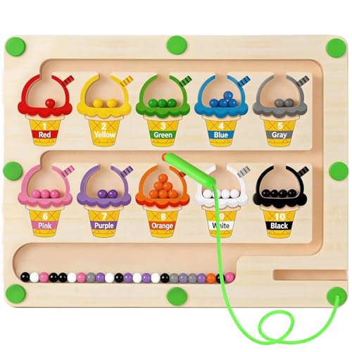 Magnetic Color & Number Maze, Montessori Wooden Puzzle Board, Educational Magnet Toy for Toddlers 2 3 4 5 Years Old, Fine Motor Skills Learning Game, Birthday for Boys Girls