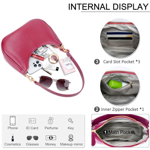 KKXIU Shoulder Bag for Women Cute Hobo Purses and Handbags Retro Clutch Underarm Purse | Cute - color: Rosered