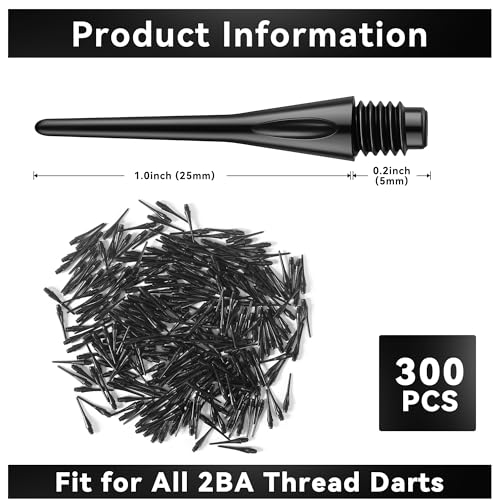 2BA Thread Soft Dart Tips, 300 Pack Plastic Dart Points Replacement, Premium Dart Accessories