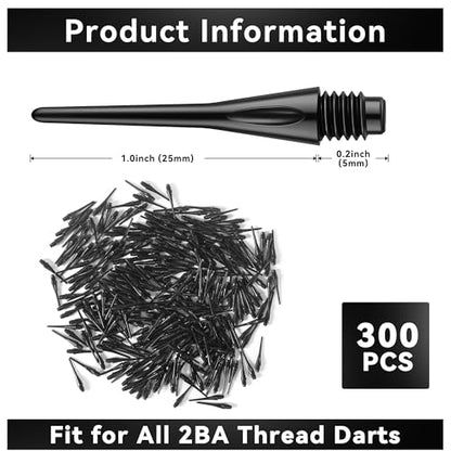 2BA Thread Soft Dart Tips, 300 Pack Plastic Dart Points Replacement, Premium Dart Accessories