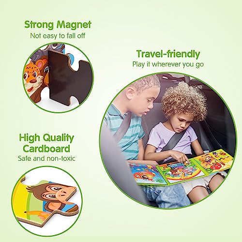 SYNARRY Magnetic Puzzles for Kids Ages 3-5, 20 Pieces Toddler Animal Puzzles for Kids Ages 4-6, Easter Basket Stuffers Gifts for Kids, Car Airplane Road Trip Activities Magnet Games Toy for Boys Girls - style: Animal