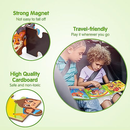 SYNARRY Magnetic Puzzles for Kids Ages 3-5, 20 Pieces Toddler Animal Puzzles for Kids Ages 4-6, Easter Basket Stuffers Gifts for Kids, Car Airplane Road Trip Activities Magnet Games Toy for Boys Girls - style: Animal