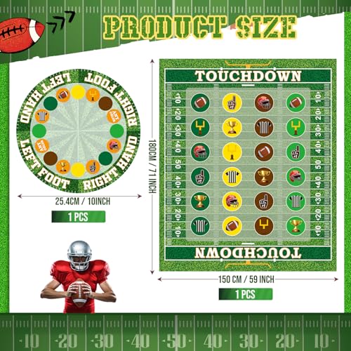 Capoda 2 Pcs Football Party Game Football Twist Pose Mat with Spinner Sport Poses Floor Mat Spinner for Sport Game Day Tailgate Party Family Classroom School Activity - style: Football