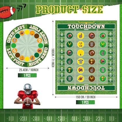 Capoda 2 Pcs Football Party Game Football Twist Pose Mat with Spinner Sport Poses Floor Mat Spinner for Sport Game Day Tailgate Party Family Classroom School Activity - style: Football