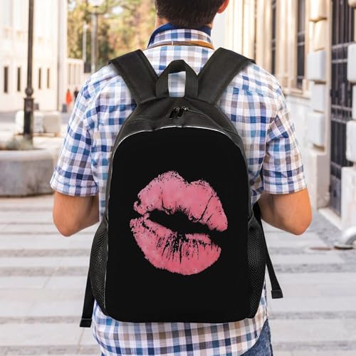 Kiss Pink Lips Print Backpacks For Men Women Book Bag Travel Hiking Camping Work Lightweight - color: Ye18