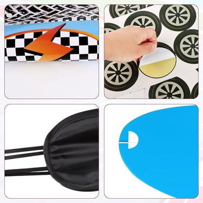 Hooqict Pin The Wheel on The Car Birthday Party Games for Kids Race Car Theme Party Supplies for Boys Monster Truck Party Decorations, Large Pin The Games Poster with 30 Wheel Stickers - style: Car