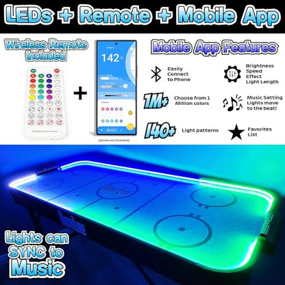 PartyLife 54" Portable Air Hockey Table w/Folding Steel Legs & Optional LED Lights - NEW & Improved - Powerful Motor, Smooth Surface, Very Sturdy - City Team Edition - color: Carolina, style: w/ LED Lights