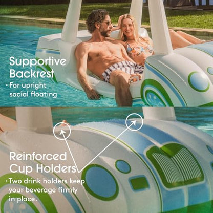FUNBOY Giant Inflatable Luxury Golf Cart Pool Float, Two Cup Holders, Removable Fringe Shade, Float for Summer Pool Party and Entertainment - color: White