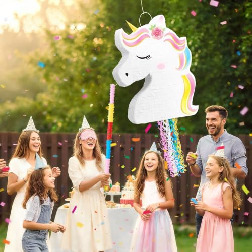 WERNNSAI Ultra Large Unicorn Piñata - Unicorn Party Supplies Piñata Bundle with Blindfold and Bat for Girls Kids Rainbow Unicorn Theme Birthday Party Game Decorations (20.4" x 15.6" x 2.9") - style: Unicorn B-Large 20"x16"