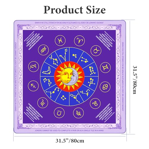 Mahjong Mat - Non-Slip, Noise Reducing & Waterproof Game Mats for Mahjong,Poker,Dominoes,Tabletop Protection with Carry Bag, Mahjong Mat for Table & Mahjong Accessories(Purple Mystic Zodiac) - color: Purple