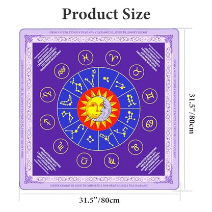 Mahjong Mat - Non-Slip, Noise Reducing & Waterproof Game Mats for Mahjong,Poker,Dominoes,Tabletop Protection with Carry Bag, Mahjong Mat for Table & Mahjong Accessories(Purple Mystic Zodiac) - color: Purple