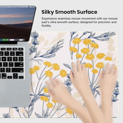 ALOANES Waterproof Mouse Pad with Durable Stitched Edge, Gaming Keyboard, Non-Slip Rubber Base, Extended Desk pad for Gamer, Office& Home, Yellow Flower Mousepad Large(27.6" x11.8"x0.12") - color: 03- Yellow Flower, size: Large(27.6" x 11.8")