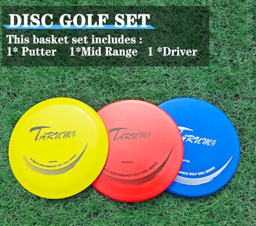 TARUMG Disc Golf Basket - Portable Disc Golf Target with Heavy Duty 24-Chains Come with Transit Bag and 3pcs Disc Golf Discs, Ground Stake -Suitable for Players of All Levels - Multi Color Available - style: Plus Orange