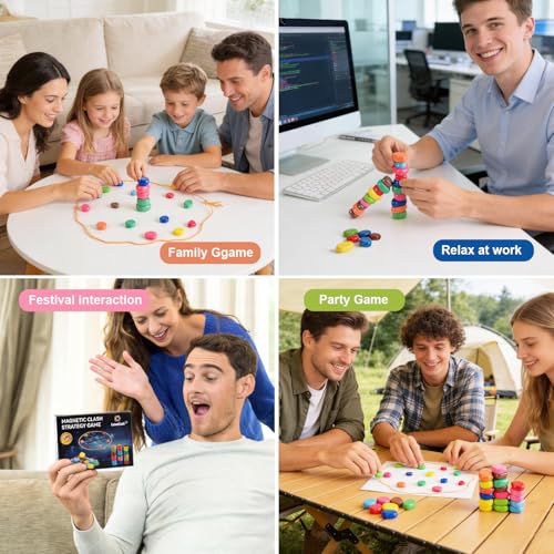 Magnet Game with String, Magnetic Chess Game with Stones – 20 Magnetic Stones Game, Strategy Party Travel Game for Adults