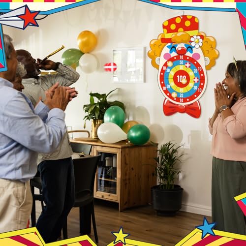 Carnival Circus Dart Board Game Birthday Party Decoration Set with 6 Sticky Balls Felt Cloth Circus Theme Party Decorations Fun Outdoor & Indoor Activities Family Game for Birthday